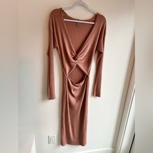 Asos | Dusty Pink Ribbed Body Con Peekaboo Dress